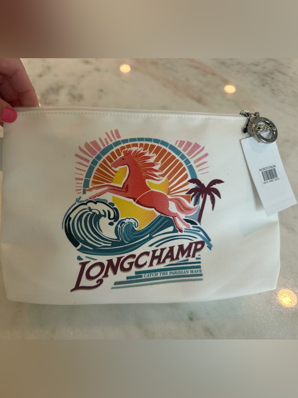 Longchamp Le Pilage Zip Pouch with Silver Logo Charm